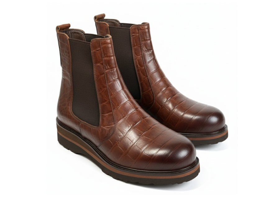 VELLE Milano Croco Chelsea Boot – Brown