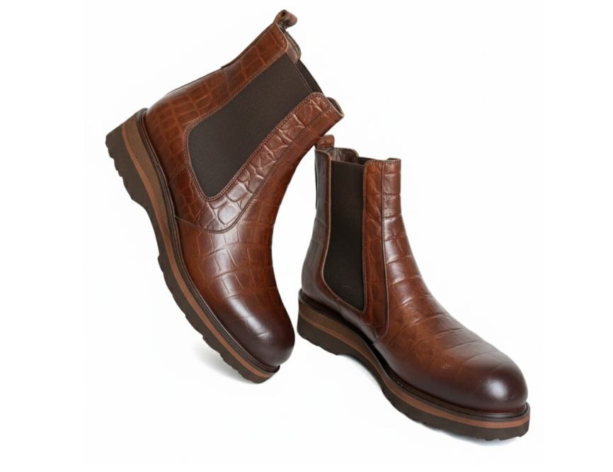 VELLE Milano Croco Chelsea Boot – Brown