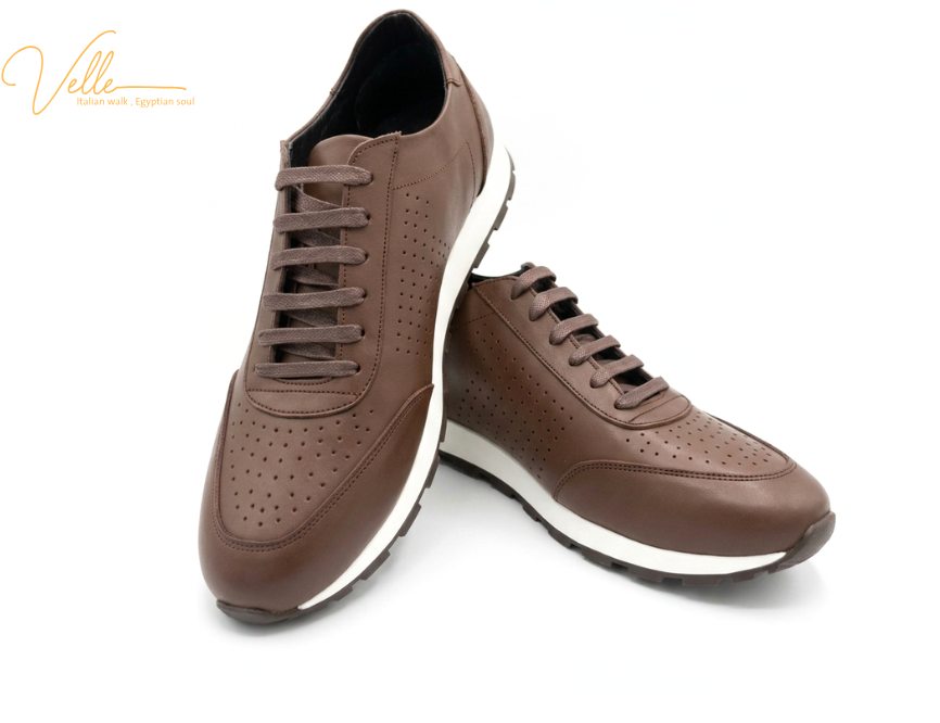 VELLE Perforated Leather Casual Sneakers - Chocolate Brown