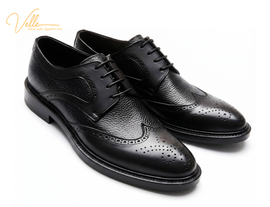 VELLE Classic Brogue Derby Shoes – Black
