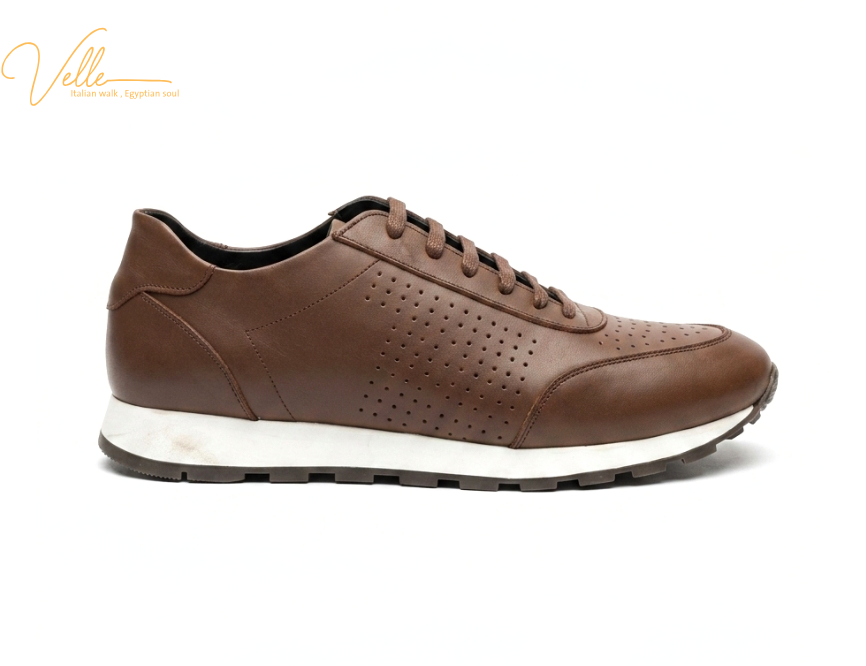 VELLE Perforated Leather Casual Sneakers - Chocolate Brown