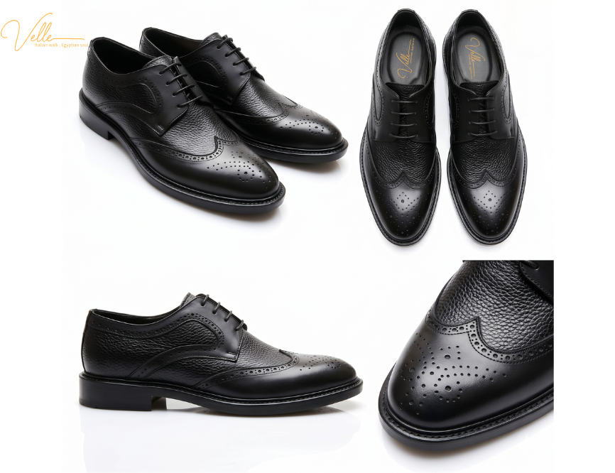 VELLE Classic Brogue Derby Shoes – Black