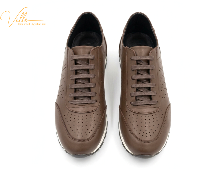 VELLE Perforated Leather Casual Sneakers - Chocolate Brown