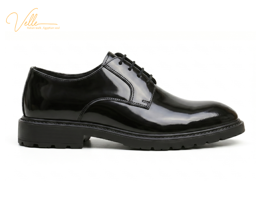 VELLE Patent Leather Derby Shoes – Gloss Black