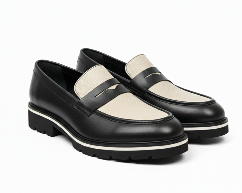 VELLE Torino Contrast Leather Loafer – Black & Cream