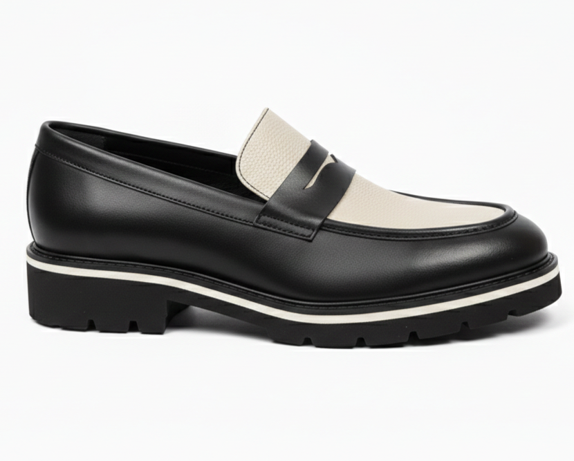 VELLE Torino Contrast Leather Loafer – Black & Cream