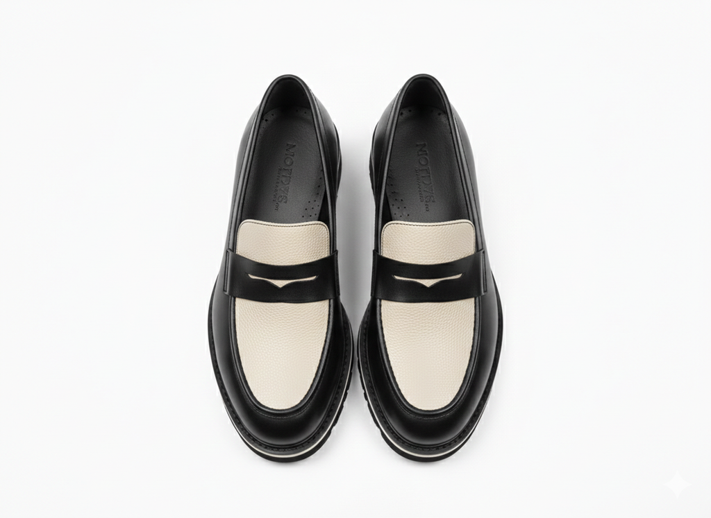 VELLE Torino Contrast Leather Loafer – Black & Cream