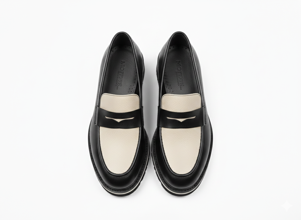 VELLE Torino Contrast Leather Loafer – Black & Cream