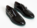 VELLÈ Men's Modern Double Monkstrap Shoes - Burgundy Glossy Leather with Green Sole